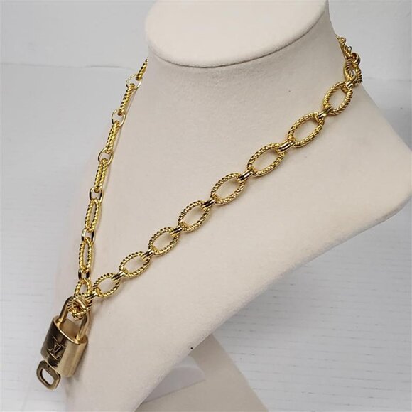 Authentic Louis Vuitton Gold Padlock w/ unbranded Geometry Stainless Steel Chain - Picture 13 of 13